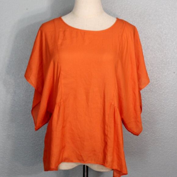 Zara Basic Orange Peasant Top Size Small - Picture 1 of 7